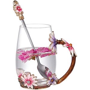 Mooie beker met madeliefjebloemen, theekop/koffiekopjes glas, cadeaus voor vrouwen Beker voor Moederdag, cadeaus voor moeder en vriendin voor verjaardagen, Moederdagcadeaus, Kerstcadeaus