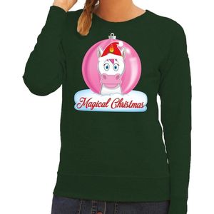 Foute kersttrui eenhoorn magical christmas - groen - voor dames S