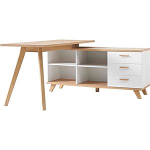 Bureaucombinatie Sundsvall Eiken Wit - MDF - 144x145cm - Met opbergruimte - Hoogte 75 cm - Met lades