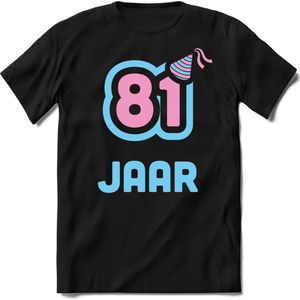 81 Jaar Feest kado T-Shirt Heren / Dames - Perfect Verjaardag Cadeau Shirt - Licht Blauw / Licht Roze - Maat M