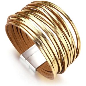 Sorprese armband - Gold - wikkelarmband - armband dames - khaki - leer - cadeau - Model D