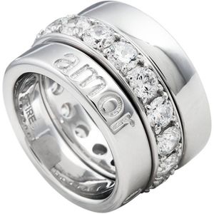 Diamonfire - Zilveren combinatiering Maat 17.5 - Brede ring bestaand uit 3 delen - Amor