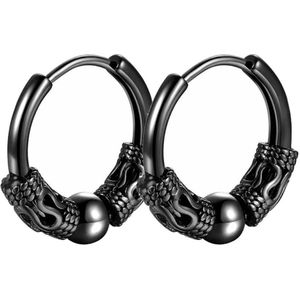 Fako Bijoux® - Punk Gothic Oorringen Vintage - RVS - Venice - 16mm - Zwart