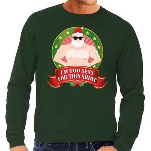 Foute kersttrui / sweater - groen - blote Kerstman Im Too Sexy For This Shirt heren S