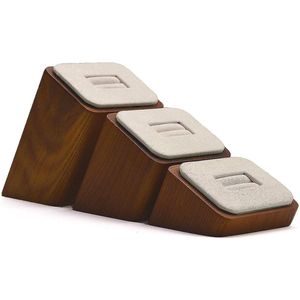 3 vierkante ringhouders houten sieradenopslag ringen sieraden display ringstandaard ringorganizer sieradenstandaard sieradenhouder (beige)