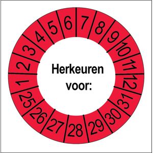 buiten rand Rood | Herkeuren Keuringsstickers | 50 stuks (10 strips) | 35mm Rond | Vinyl