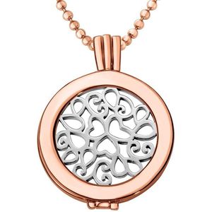 Quiges - Munthouder met Ketting en Munt 25mm Hartjes - Rose Goudkleurig - EPRHZ343