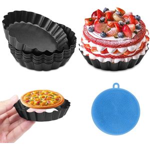 Set van 10 Zwarte Taartvormen met Antiaanbaklaag en Afneembare Bodem voor Perfecte Quiches