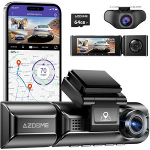 AZDome M770 Pro 3CH 4K Wifi GPS dashcam voor auto met interieur camera - 4K + 2x FullHD resolutie - Night vision - Parkeerbeveiliging - 64gb Micro SD kaart - 3,0 inch LCD scherm - 170 + 140 + 140 graden kijkhoek - Nachtzicht - 2025 model