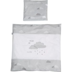 Omkeerbaar Babybeddengoed - 2-delig - 100% katoen - dekbedovertrek 80 x 80 cm + kussensloop 40 x 35 cm - sterren en wolken motief