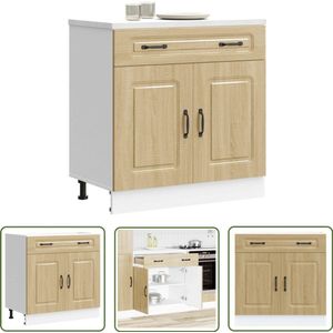 The Living Store Keuken onderkast Kalmar bewerkt hout sonoma eikenkleurig - Keukenonderkast - Houten Keuken - Opslagoplossing Keuken - Sonome Eiken - Keukenmeubel