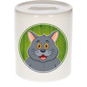 Vrolijke grijze katten dieren spaarpot 9 cm - spaarpotten voor kinderen