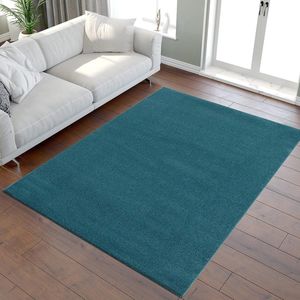Laagpolig tapijt voor de woonkamer, effen moderne tapijten voor de slaapkamer, werkkamer, kantoor, hal, kinderkamer en keuken, donkerblauw, 140 x 200 cm