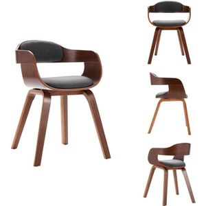 vidaXL Eetkamerstoel - Eetkamerstoelen - Eetzaalstoel - Eetzaalstoelen - Eetkamerstoel gebogen hout en stof donkergrijs