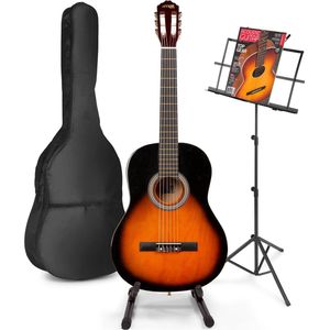 Akoestische gitaar voor beginners - MAX SoloArt klassieke gitaar / Spaanse gitaar met o.a. 39'' gitaar, gitaar standaard, muziekstandaard, gitaartas, gitaar stemapparaat en extra accessoires - Sunburst