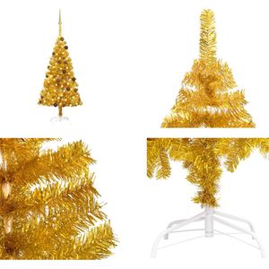 vidaXL Kunstkerstboom met LED's en kerstballen 120 cm PET goudkleurig - Kunstkerstboom - Kunstkerstbomen - Kerstboom - Kerstdecoratie