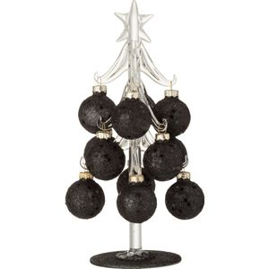 J-Line decoratie kerstoom met ballen - glas - zwart - small