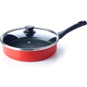 Brabantia TRADITION Hapjespan – Ø26 cm – met Glazen deksel- Non Stick -Dubbele anti-aanbaklaag - Inductie geschikt - Retro style- Rood