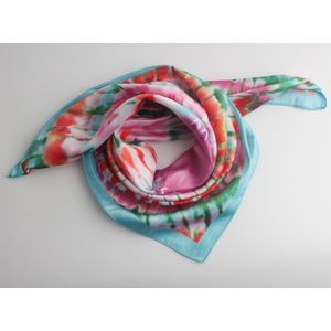 Tie & dye bandana- Accessories Junkie Amsterdam- Viscose zijde- halsdoek- Cadeau- Vierkant- 70*70cm- Turquoise roze oranje groen