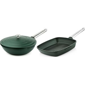 Westinghouse Pannenset - Performance Series - Wokpan 28cm + Grillpan 28cm - Groen - Geschikt voor alle warmtebronnen inclusief inductie