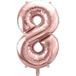 LUQ - Cijfer Ballonnen - Cijfer Ballon 8 Jaar Rose Goud XL Groot - Helium Verjaardag Versiering Feestversiering Folieballon