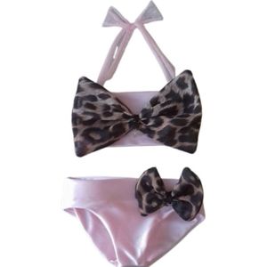 Maat 152 Bikini roze tijgerprint strikken strik dierenprint Baby en kind zwemkleding roze