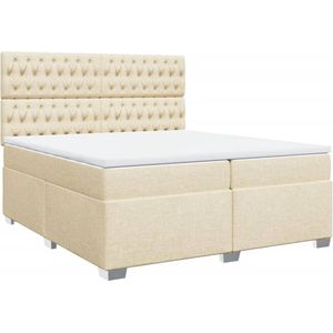 vidaXL - Boxspring - met - matras - stof - crèmekleurig - 200x200 - cm