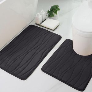 Badmatset, 2-delig, traagschuim, wc-mat met uitsparing, absorberend, antislip, wasbaar, 2-delig, zwart