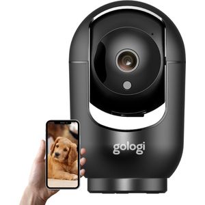 Gologi Huisdiercamera met App - Hondencamera - Pet camera - Beveiligingscamera Binnen - Security camera - Voor alle huisdieren - Met wifi - Zwart
