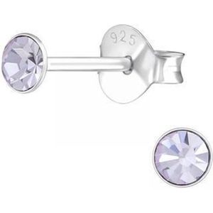 Zilveren oorknop, Violet Swarovski kristal (6MM)