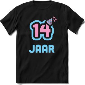 14 Jaar Feest kado T-Shirt Heren / Dames - Perfect Verjaardag Cadeau Shirt - Licht Blauw / Licht Roze - Maat XXL