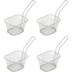 4x Patat/snack serveermandje/frituurmandje zilver 20 cm - Tafeldecoratie - Patat/snack serveren in een mandje