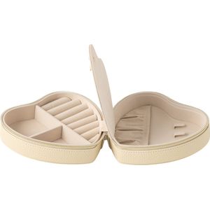 J-line - Juwelendoos Hart Kunstleder Beige - 16x15x7cm