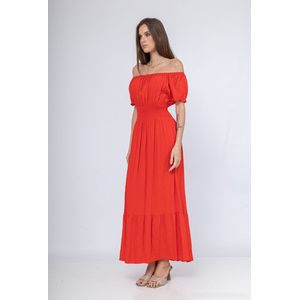 Lange dames jurk Bodine effen motief rood Maat S/M strandjurk