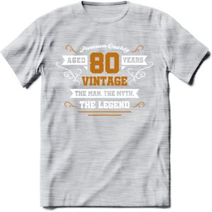 80 Jaar Legend T-Shirt | Goud - Wit | Grappig Verjaardag en Feest Cadeau Shirt | Dames - Heren - Unisex | Tshirt Kleding Kado | - Licht Grijs - Gemaleerd - XL