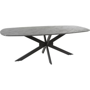 Eettafel Deens Ovaal 215cm - Zwart Marmerlook - 6-8 Personen - Giga Meubel