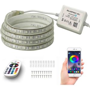 RGB LED-strips bluetooth gecontroleerd - dimbare lichtstrip 5050 SMD 60 leds/m - waterbestendig - inclusief transformator & afstandsbediening - 2m, 220V