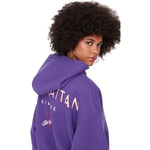 Trendyol Indigo Rugprint Gedetailleerd Dik Fleece Gebreid Sweatshirt Met Capuchon Twoaw22Sw0711