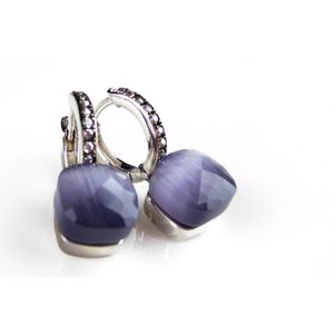 Zilveren oorringen oorbellen model pomellato met paarse steen