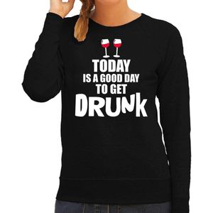 Zwarte fun sweater good day to get drunk - wijn - dames - Drank / festival trui / outfit / kleding M