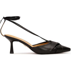 Black pumps with binding around the ankle