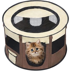 Puppyuitloop, opvouwbaar, puppybox, huisdier, box, draagbare kenneltent, rond, huisdier, park voor puppy's, honden, katten, kleine dieren, binnen en buiten, 108 x 108 x 54 cm (bruin)