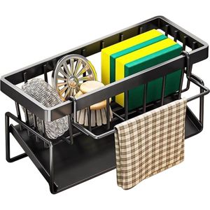 Inovra ® Efficiënte Zwarte Keukenorganiser met Lekbak voor Doeken, Borstels, Spons en Zeep