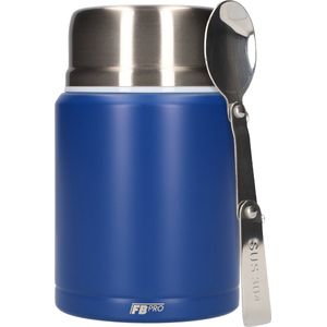 Thermos Voedselcontainer met Lepel - Thermoskan - Thermosfles - Voedsel container voor soep, noodles, babyvoeding, havermout, ijs en meer! - Yoghurt beker to go - Thermosbeker voor het meenemen van eten - Blauw - 450ml