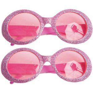 Faram Party - Dames party bril - 2 stuks - Roze met glitters - Disco