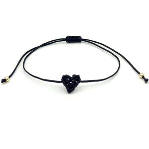 Armband geknoopt Hartje - Love - Zwart - Dames - Lieve Jewels