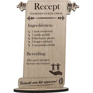 RECEPT OPPAS - Recept voor een goede oppas - houten wenskaart - kaart om babysitter te bedanken