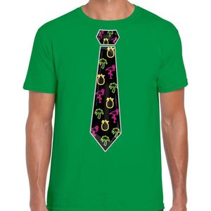 Bellatio Decorations Tropical party shirt heren - stropdas - groen - neon - carnaval - themafeest L