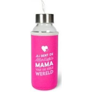 Moederdag - Waterfles - Jij bent de allerliefste Mama van de hele wereld - In cadeauverpakking met gekleurd lint