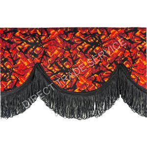 Raamband Deense pluche rood 18 cm hoog met zwarte franjes incl velcro voor vrachtwagen, truck, caravan, enz